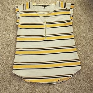 Striped Express Short Sleeve Dressy Zipper Blouse